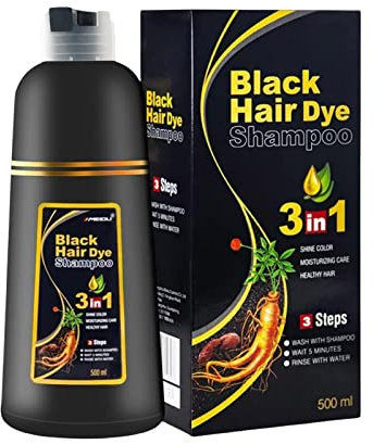 500 Ml Natürlicher Schwarzes Haar Shampoo Langlebig Schwarzes Haarfärbemittel Shampoo Haarfärbeshampoo Für Männer & Frauen Semi-permanente Schwarze Haarfarbe, Weißes Bis Schwarzes Shampoo (Schwarz)