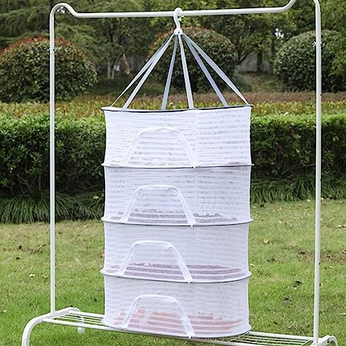 DAZZTIME Trockennetz Kräuter,4-Lagiges Mesh Trockennetz für KräUter,HäNgendes Trockennetz,Faltbar Kräutertrockner Mit ReißVerschlüssen,Zum Trocknen von Samen Fisch Gemüse Obst Tasche Kräuter