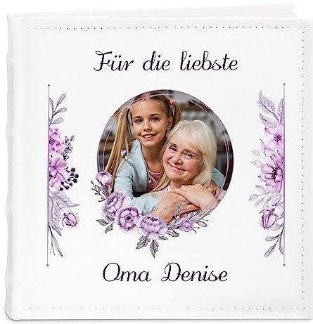 Maverton Einsteckalbum mit Aufdruck - Fotoalbum für 200 Fotos 10x15-50 Seiten - Größe: 21x22cm - Weiß - Geschenke für Frauen zum Geburtstag - personalisierte Geschenke