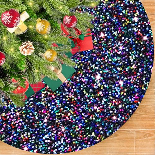 OMKSIH Christmas Tree Skirt Colorful 21 Inch Mini Sequin Tree Skirts Embroidered Velvet Tree Skirt Mat Sparkly Tabletop Christmas Tree Skirt Rainbow Glitter Tree Skirt Collar for Xmas Tree Decoration