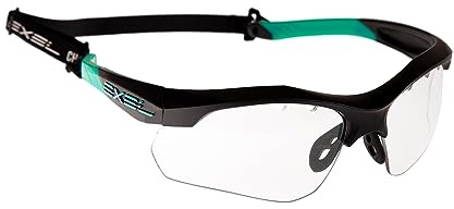 Exel Floorball/Unihockey Schutzbrille Intense Eyeguard, für Jugend und Erwachsene, IFF geprüft, mit Nackenband und Brillenputztuch (Black/Mint)