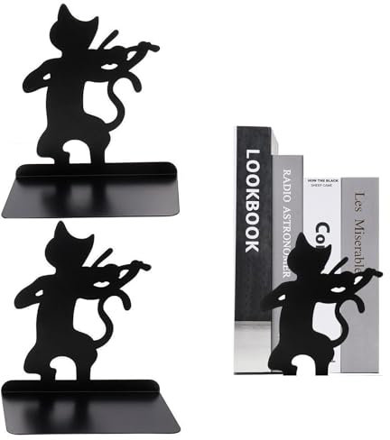 KAYEF Blocs d'étagères 2 pièces, étagères en métal, serre-livres noirs, serre-livres noirs, serre-livres décoratifs, serre-livres pour écoles, bureaux (chats)