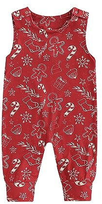 PDYLZWZY Mein 1. Weihnachts-Baby-Outfit für Mädchen, Schneeflocken-Geschenkbox, Hutmuster, Rundhalsausschnitt, ärmelloser Overall, einteilige Weihnachtskleidung für Kleinkinder