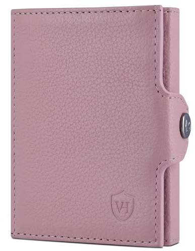 VON HEESEN Slim Wallet mit RFID Schutz - Geldbörse Herren klein - Mini Geldbeutel Damen Portmonee - Kartenetui Echtleder Karten Portemonnaie - Leder Kreditkartenetui Lavendel