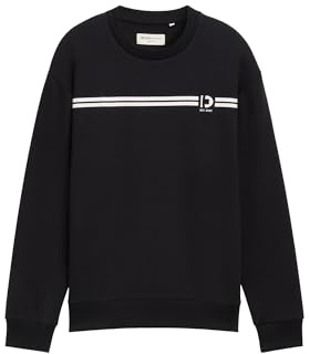 TOM TAILOR Denim Herren Basic Crew-Neck Sweater Pullover mit Print,29999 - Black, XL
