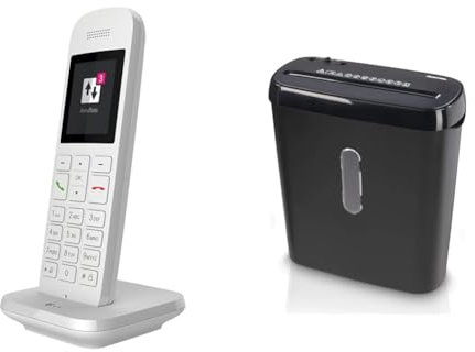 Telekom Speedphone 12 Weiß Kabelloses Telefon & Hama Aktenvernichter Einzug Aktenvernichter professionell Home Office (Streifenschnitt