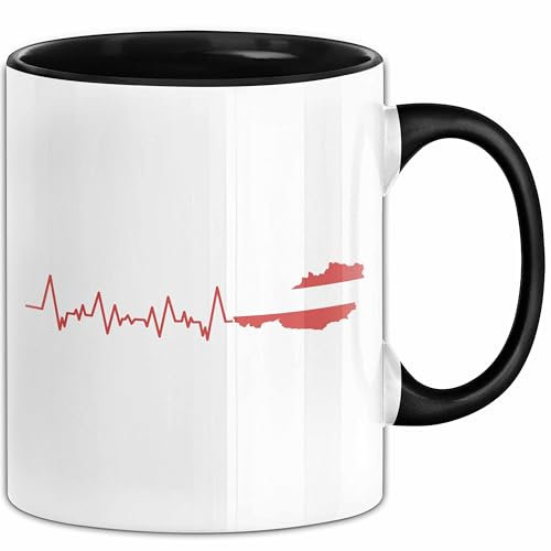 Austria Tasse Geschenk Herzschlag Österreich Heimat Alpen EKG (Schwarz)
