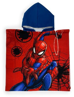 eplusm Marvel Spiderman Avengers Badetuch Bademantel Kapuzen Poncho für Jungen 55 x 110 cm - 3 bis 6 Jahre Bade-Poncho Geschenk Jungen ideal für Pool, Strand und Schwimmbad (Baumwollmischung, Rot)