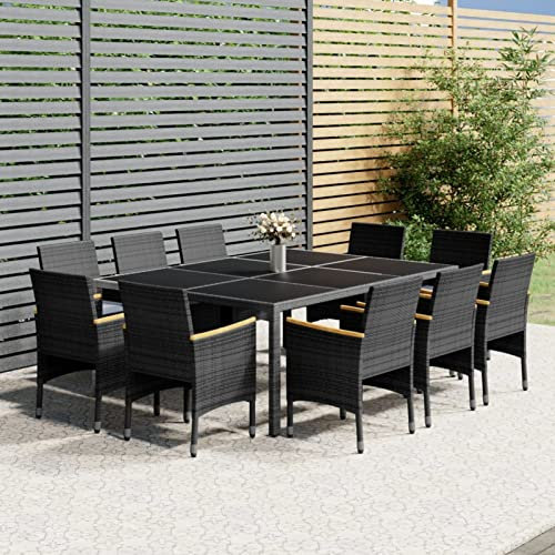 Gaseeto Sitzgruppe Garten Rattan Essgruppe 10 Personen Rattan Gartenmöbel Set mit 10 Gartenstuhl Gartenmöbel Essgruppe Gartengarnitur Rattan Sitzgarnitur Grau Gartentisch 200 cm Tischlänge