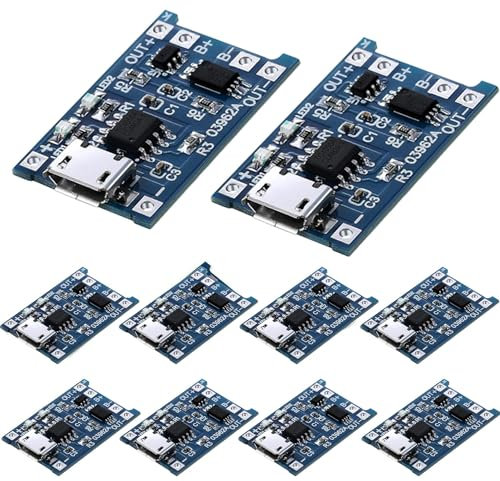 VISSQH 10 pcs 18650 lithium battery charger module,5V 1A Micro USB charger lithium battery module,with double protection function 18650 charge module
