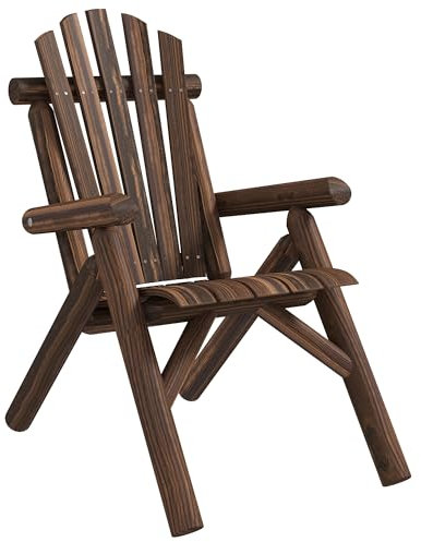 Outsunny Adirondack Stuhl wetterfest Adirondack Chair aus Holz Outdoor Gartenstuhl mit Hoher Rückenlehne und Armlehnen Balkonstuhl Gartensessel für Garten, Terrasse Balkon 83 x 68 x 101 cm Verkohlt
