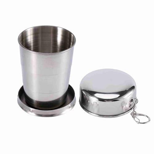 Gobelet pliable de voyage en acier inoxydable – Gobelet pliable en métal – Porte-clés de camping – Tasse télescopique rétractable pour l'extérieur, les voyages, le camping, la randonnée, l'alpinisme