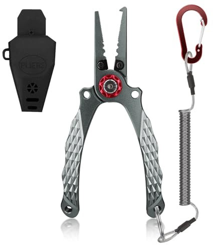 TABKSOLA 7 Inch Aluminium Fishing Pliers, Multifunctional Corrosion Resistant Saltwater Fishing Pliers, Suitable for Snap Rings, with Braided Line Cutter, Sheath and Lanyard.