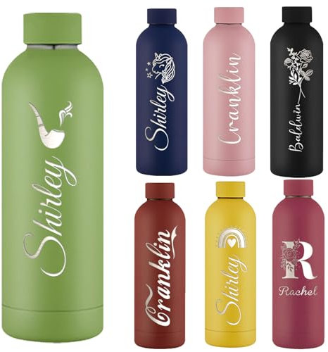 Gourde Personnalisée de 500 ml Bouteille d'Eau Gravée Avec Nom Logo, Gourde Isotherme Personnalisable Pour l'École Le Bureau Et Le Sport