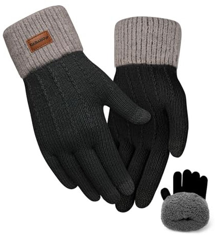 FORVEVO Handschuhe Damen Winter mit Fleecefutter,Touchscreen Warme Weich Strickhandschuhe,Thermo Winterhandschuhe Frauen für Outdoor Laufen Skifahren Radfahren(Schwarz)