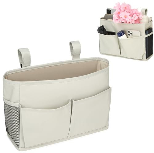 Pasdrucn Canvas Bettaufhänger Organizer Hängend, Bett Organizer Zum Einhängen Betttasche, Babybett Organizer, Bett Organizer Zum Anhängen, Betttasche Hochbett Mit 8 Fächer Für Zuhause, Büro (Grau)