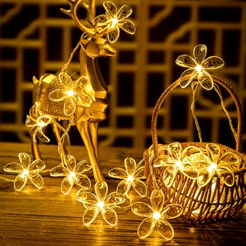 LUFEIS Flower String Lights, 3m/10ft 20 LEDs Cherry Blossom Fairy Lights, Battery Powered Warm White Decorative Lights with Two Modes for Bedroom, Garden, Parties, Wedding, Christmas Decoration