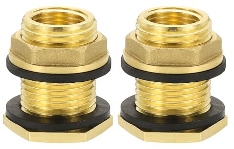 PATIKIL Raccordo Passaparete in Ottone 2 Pezzi 1/2 NPT Femmina x 3/4 GHT Maschio, Filettatura Doppia per Tubo da Giardino Connettore per Serbatoio Acqua per Secchio Pioggia, Acquari