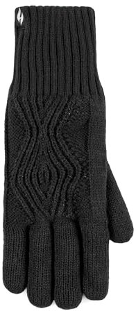 HEAT HOLDERS Women's Thermal Gloves - 'Tampere' Centre Cable Pattern with Sparkly Lurex, Warm, Outdoors, Cosy, 1 Pair in Sizes S/M & M/L Black S/M