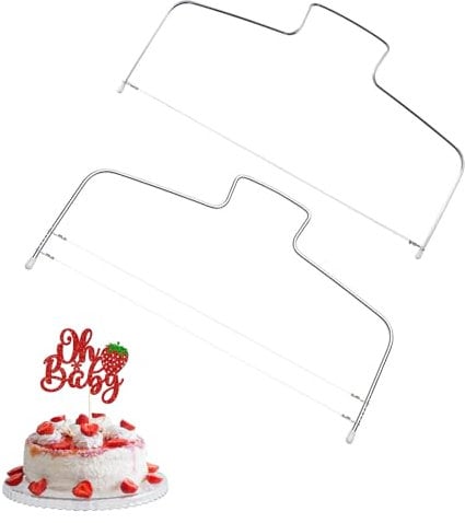 Cake Slicer Professional Stainless Steel Cake Cutter - 2pcs Adjustable Double Wire Slicer for Perfect Cake Cutting - Ideal Kitchen Baking Tool