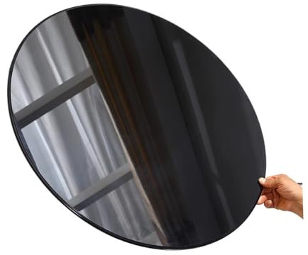 Plateau rond en verre trempé noir, plateau rond en verre trempé, cercle parfait, résistance aux hautes températures, durable et robuste, incassable, verre rond de qualité supérieure (90 cm (35