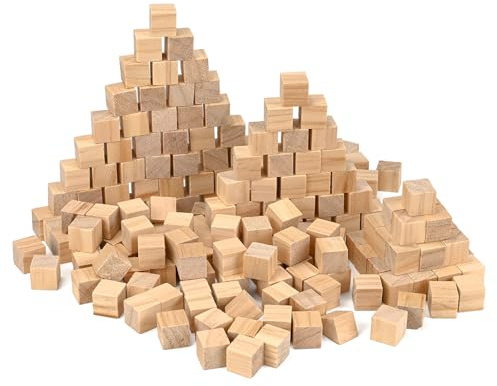 LUUFAN Unfinished Wood Blocks, 200 Pack 1.5cm Small Wooden Square Blank Cubes Building Blocks for Home Decor Craft DIY Project Puzzle Making