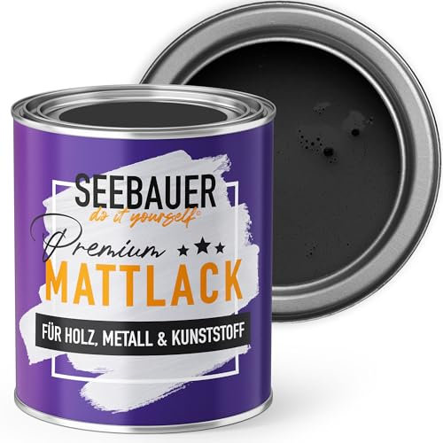 SEEBAUER diy Mattlack Schwarz 750ml für Innen & Außen (No. 100 Black Pearl) Möbelfarbe ohne Schleifen - Hybrid-Lack für Holz, Metall, Kunststoff - Holzlack, Möbellack hohe Deckkraft