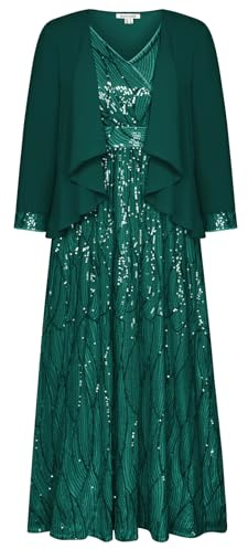 GRACE KARIN Women's Sequin Maxi Dress Elegant Mother of The Bride Dresses for Wedding Glitter Formal Party Cocktail Evening Grown Dress Dark Green Size 8