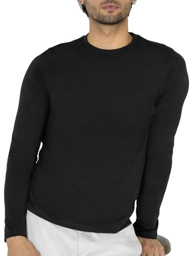 Enorsia Men’s Long Sleeve T-Shirt for Everyday Casual and Smart Wear – Soft Stretch Fabric, Lightweight Long Sleeve Crew Neck Shirt - Mens Comfortable, Slim Fit Undershirt