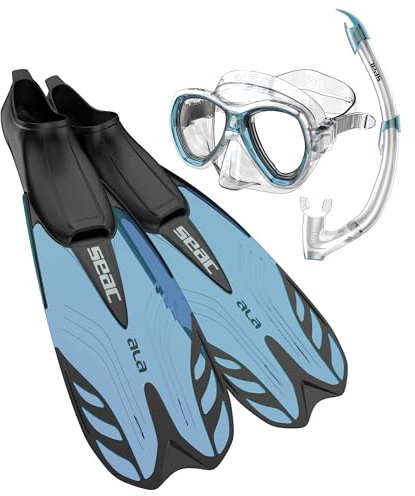 SEAC Set Tris Schnorcheln, ALA-Flossen, Elba-Maske, Schnorchel Tribe geeignet zum Schnorcheln und Sporttauchen für Erwachsene und Kinder