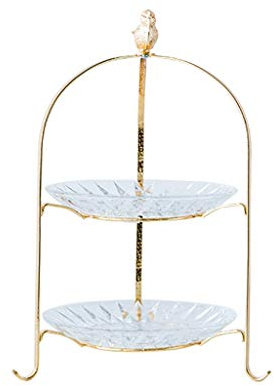 Soporte para tartas, bandeja de cristal para tartas de pájaro dorado, fiesta de cumpleaños, postre, aperitivos, frutas, soporte para aperitivos (tamaño: doble capa)