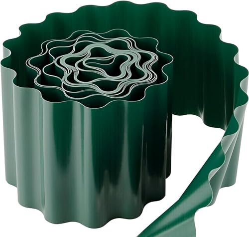Garden Lawn Edging Green Plastic 15cm x 9m Border – Outdoor Weather Resistant Plant Flower Bed Edging Tidy (1 Roll – 9 Metres)