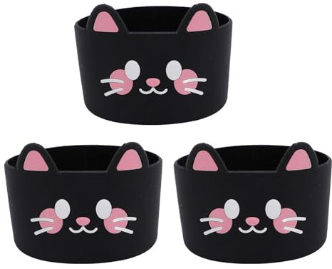 Hushii 3pcs Silicone Water Bottle Boot, Dessin animé Cat Tasse de Bas de la Manche, Botte de Silicone Anti-grattement pour les Bouteilles de bébé et les Bouteilles D'eau (D)