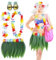 Aomig Jupe Hawaïenne en Herbe, 5Pcs Ensemble Jupe Hawaiian en Feuilles de Palmier Inclure Fleur Leis Collier Bandeau Bracelets Lunettes de Soleil, Tropical Costumes de Fête Hawaïenne