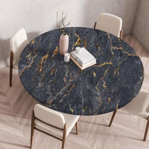 Highdi Tischdecke Abwaschbar Rund 160cm, Elastisch Druckbar Tischdecke Outdoor Lotuseffekt Tischdecken Table Cloth für Garten Restaurant, Ideal für 150cm-155cm