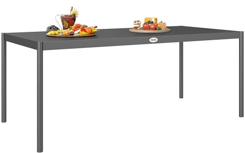 Outsunny Garten-Esstisch aus Stahl, Gartentisch für 8 Personen, mit rechteckiger Lattenplatte, rostfrei und wetterfest, für Terrasse, Dunkelgrau