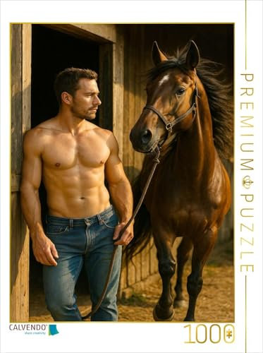CALVENDO Puzzle Hengstbändiger - Attraktiver Mann mit Pferd | 1000 Teile Lege-Größe 48 x 64 cm Foto-Puzzle für glückliche Stunden