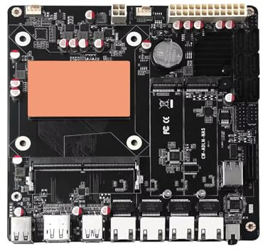 Glovary 6 Bay N355 CPU NAS Mainboard, 4 x i226V 2.5GbE LAN Mini ITX Motherboard, DDR5 16GB RAM 256GB NVMe SSD, 6 xSATA3.0 NAS Server, HD, DP, USB-C, 17 x 17 cm PC Board