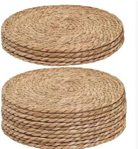 Tutoy 10 Stück handgewebte Rattan-Platzsets, 24 cm runde hitzebeständige Tischsets, natürliche Schilf-Untersetzer, im bohemischen Stil