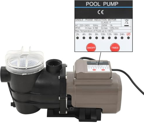 INLIFE Poolpumpe mit Timer Schwarz 0,25 PS 8000 L/h,Heim & Garten,Pool & Spa,Pool- & Whirlpool-Zubehör,Pool- & Whirlpool-Filter,5.81 KG,91724