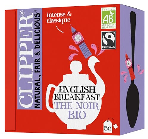 CLIPPER - Thé Noir English Breakfast - Bio - 50 sachets | Ingrédients Bio - 100% naturels