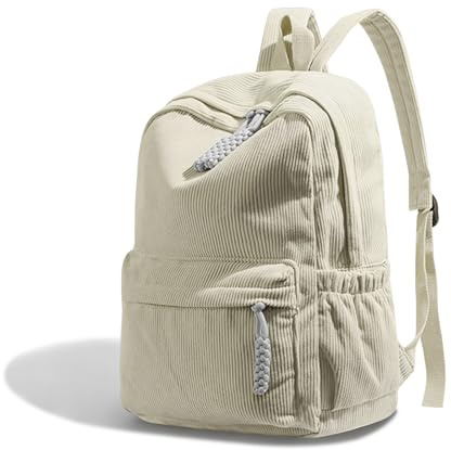 Boziee Unisex Cord Rucksack Daypacks Schulrucksack Damen Rucksäcke Cityrucksack für Schule, Reisen, Arbeit. (Beige)