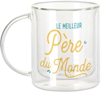 Fabulous Mug Verre Double Paroi - Le Meilleur Père du Monde Papa Famille Fete des Peres - Tasse a Cafe et The Isotherme 330ml Effet Suspendu Anti-Brulure Imprime en France