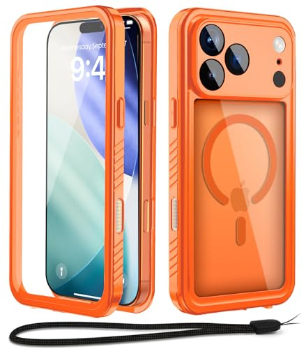Beeasy Cover per iPhone 17 Pro Impermeabile IP68 con MagSafe, 360 Militare Antiurto Indistruttibile Resistente Doppia Protezione Custodia, Antipolvere Subacquea Waterproof Case, 6.3, Arancione