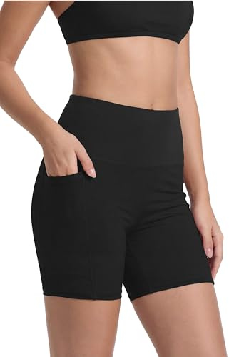 westag Period Swimwear Bottoms High Waist Menstrual Swimsuit Tummy Control Leakproof Bathing Suit Board Shorts for Teen Girls Women M Black