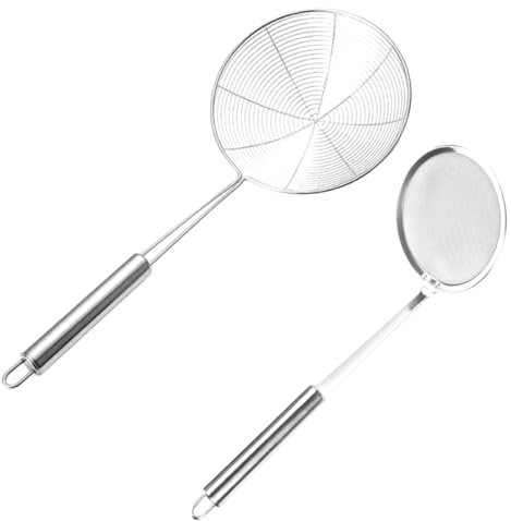 2 Stücke Schaumkelle Edelstahl, Edelstahl Spinnen-Sieb Schaumlöffel, Schlitzlöffel Abseihlöffel Schaumkelle, Schöpfkelle Mit Löchern, Frittierkelle, Sieblöffel, für Küche, Braten, Dünsten, Schöpfen