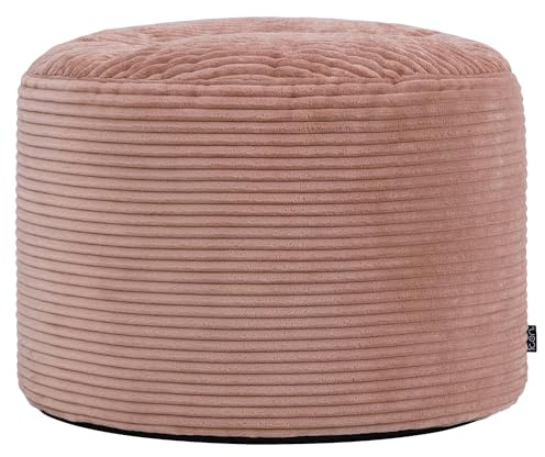 icon Milano Large Cord Bean Bag Footstool with Filling Included, Pink | Made in the UK, Pouffe Footstool, Soft Corduroy Fabric, Footrest For Lounge and Bedroom