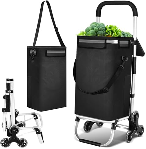Hebitod Einkaufstrolley Treppensteiger mit Kühlfach klappbar, 40L Kapazität & 40kg Tragkraft | Faltbarer Einkaufswagen mit Dreirad-System für Treppen & stabilem Aluminiumrahmen | Schwarz