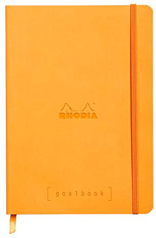 RHODIA 117755C - taccuino mOrobido Bullet Journal Goalbook Orange - A5 14,8X21cm - Puntinato DOT - 240 pag. - Carta Clairefontaine AvOroio 90g/m² - 2 nastri, chiusura con elastico - Simil Cuoio