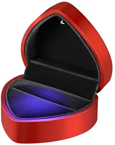 VOSAREA Verlobungsring Box: Herzform Ringschatulle Hochzeit Verlobung LED Ring Box - Samt Geschenkbox Ring Herz Ringschachtel mit Licht für Wedding Valentinstag Proposal (Rot)